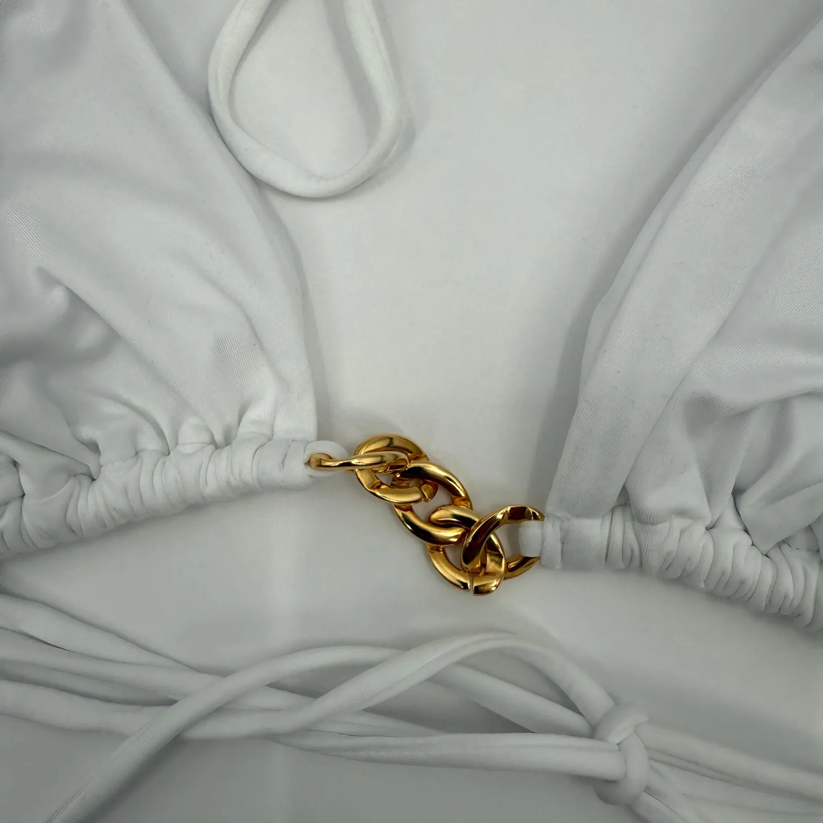 PQ SWIM PILYQ Bikini Top SZ Medium NWT White X Vale Genta Chain Triangle String - Image 12