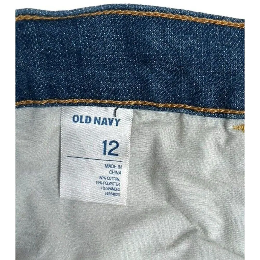 Old Navy The Diva Cuffed Denim Jean Shorts Strip Patches Stretch Womens Size 12 - Image 6