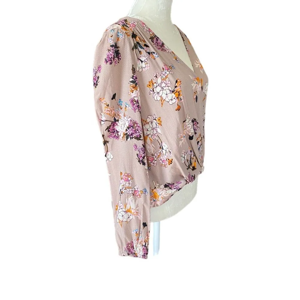 Millibon cross front pale pink floral long sleeve v - Image 2