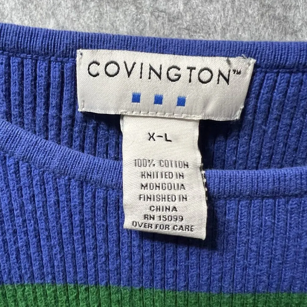 Vintage Covington Sweatshirt Womens XL Ribbed Knit Color Block Blue‎ Green - Image 4