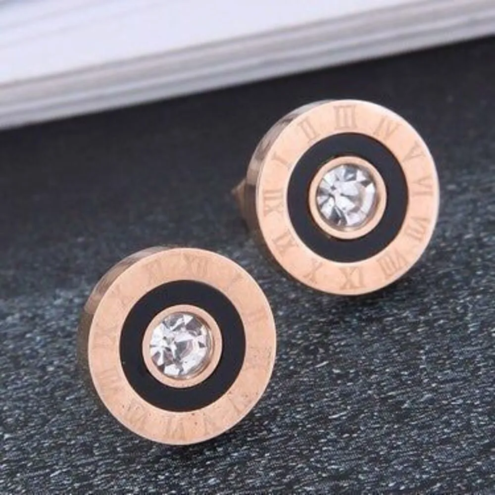 K pop Korean fashion fashion rose gold roman numeral earrings - Image 2