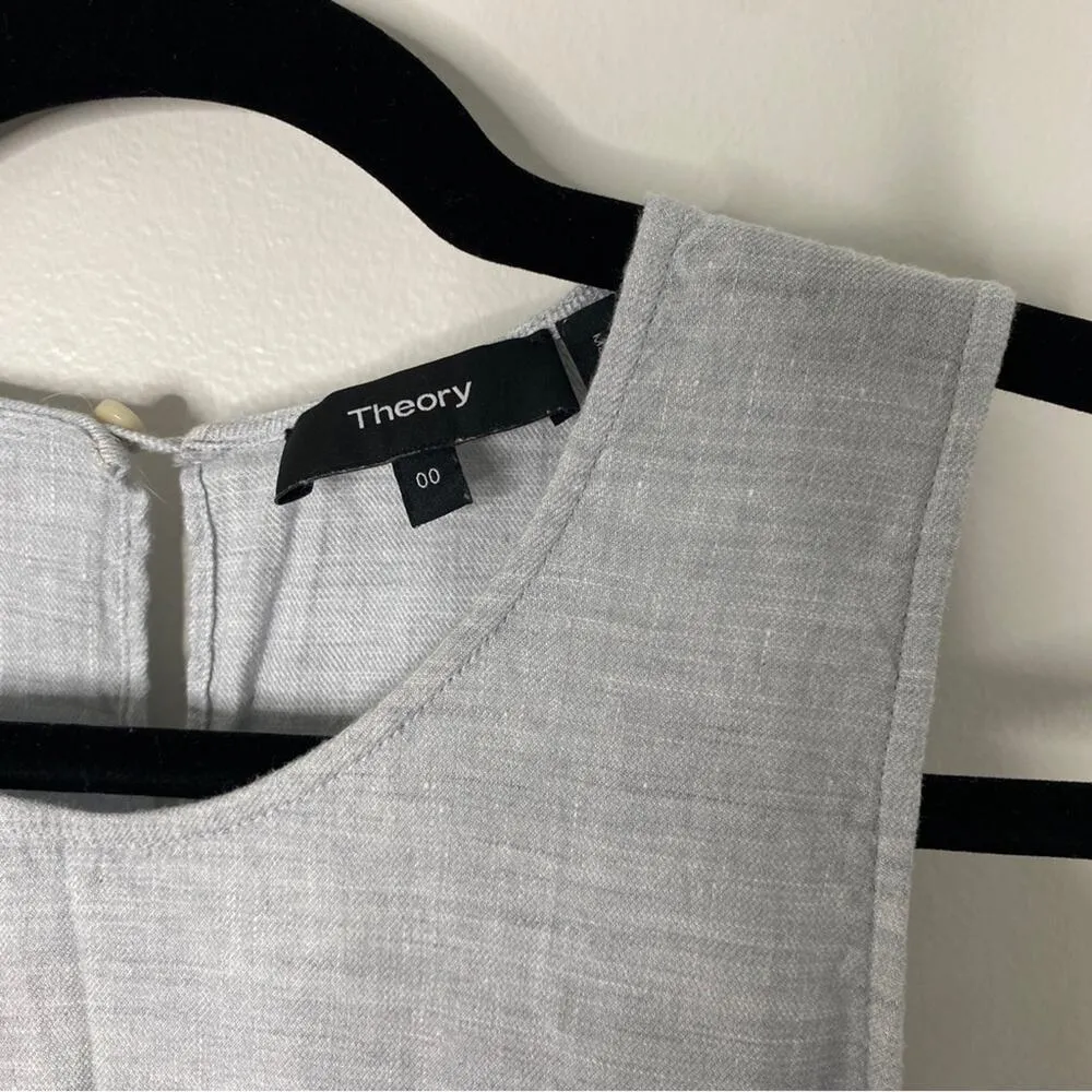 Theory Women's Adlerdale Linen Sleeveless Shift Short Mini Dress Tierra Gray 00 - Image 5