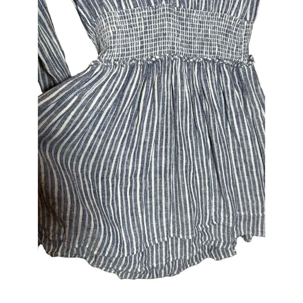 Rails Jasmine Tibet Stripe Smocked Waist Long Sleeve Linen Blend Lightweight Dre - Image 6