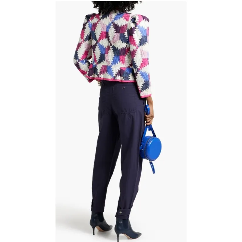 ISABEL MARANT ETOILE Hafileal Quilted Multicolor Patchwork Crop Jacket‎ Size 2 - Image 3