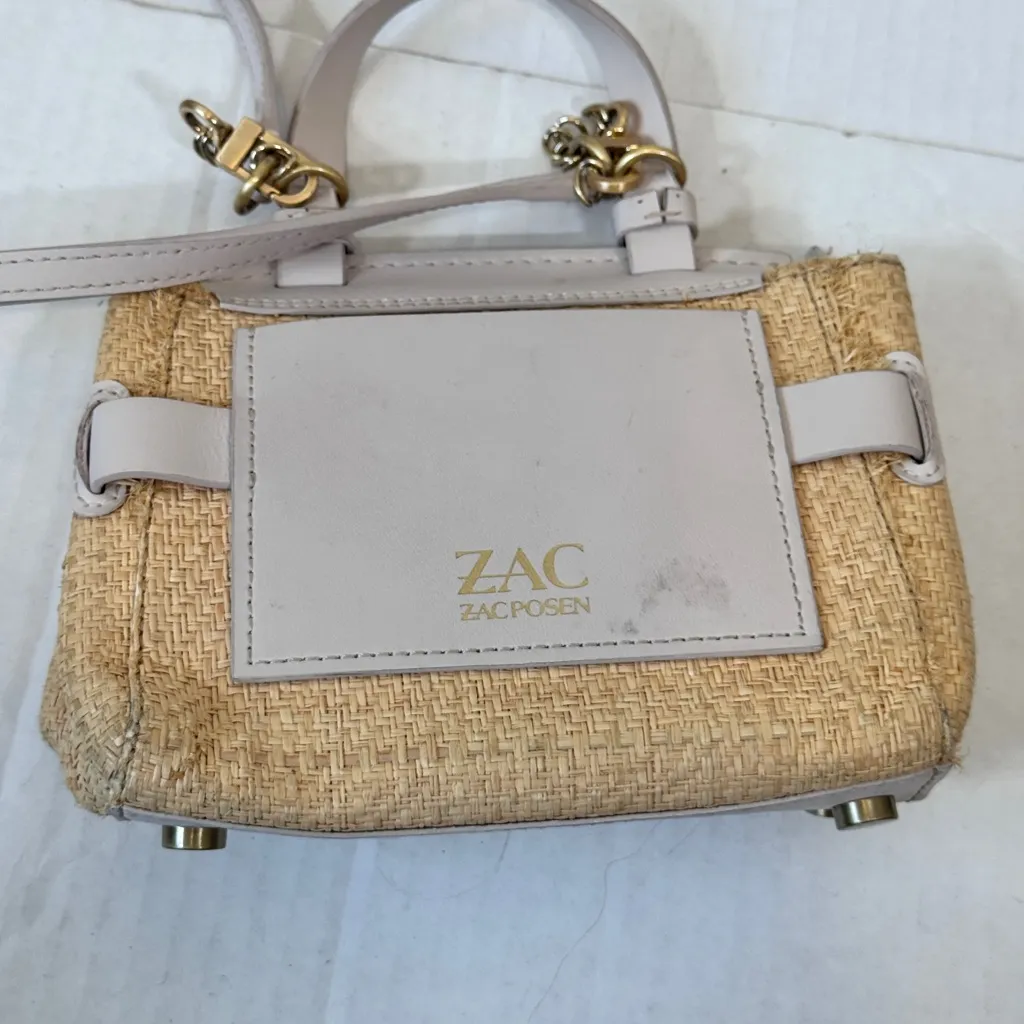 Zac Zac Posen Brigette Mini Crossbody Handbag Bag Purse Leather Raffia - Image 7