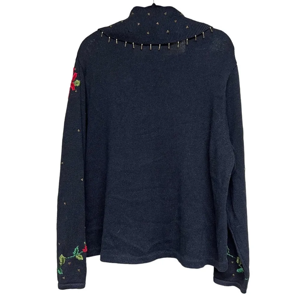 Designer Originals Studio Beaded Poinsettia Sweater Women’s Size 2X - Image 2