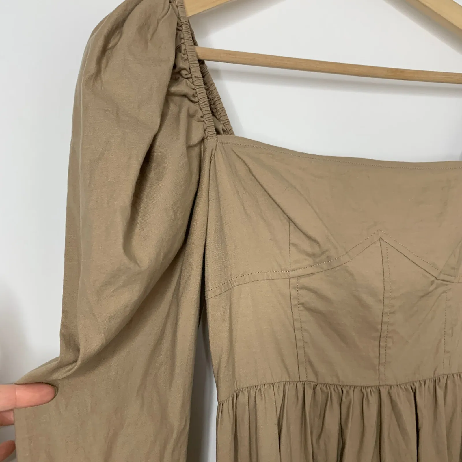 Reformation Luce Long Sleeve Stretch Khaki Midi Dress Womens 0 - Image 7