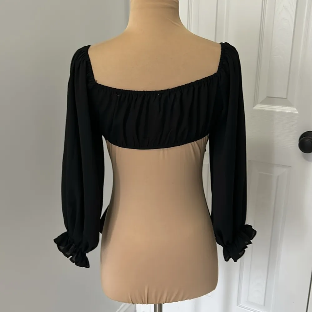 Hello Molly  Black Puff Sleeve Crop Top - Image 2