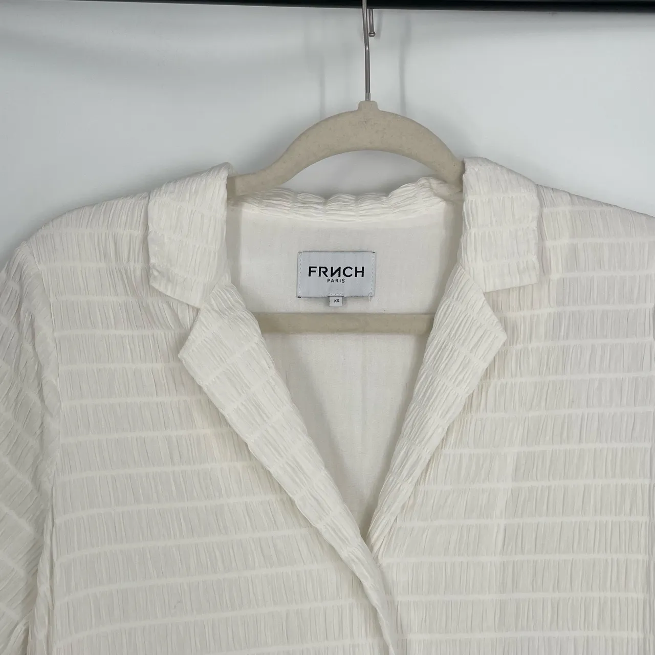 FRNCH‎ Women's White Woven Crinkled Collar Button Down Shirt Midi Dress Size XS - Image 6