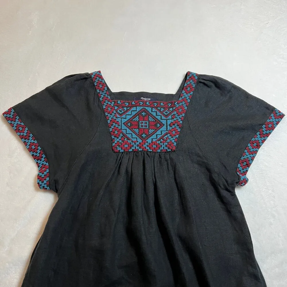 Madewell Embroidered Wanderer Mini Dress Size XXS Linen Boho Festival Colorful - Image 6