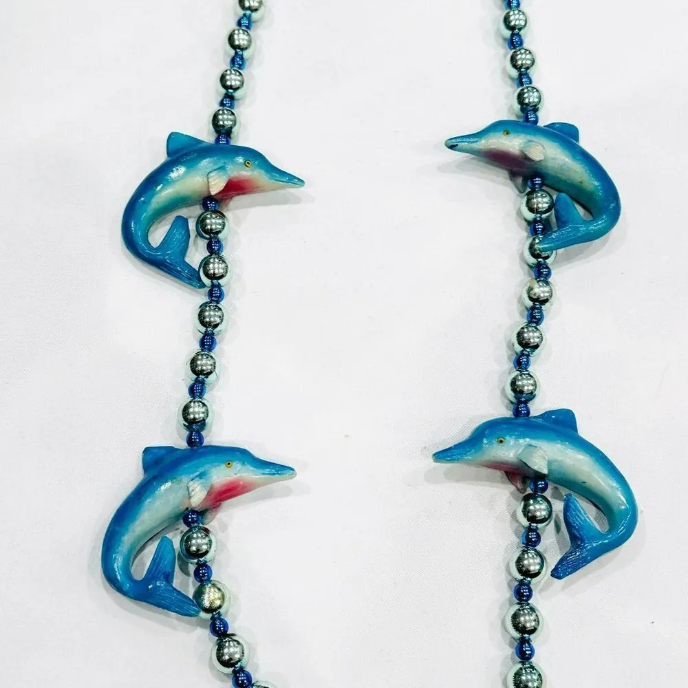 Mardi Gras Blue Dolphins Parade Party Beads Necklace - Image 2
