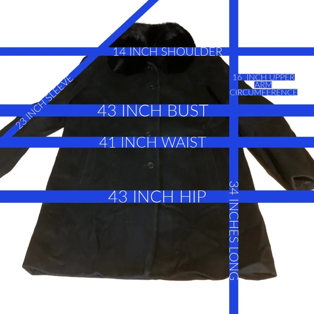 FLEET STREET BLACK WOOL W/FOX FUR COLLAR COAT (M) - Image 11