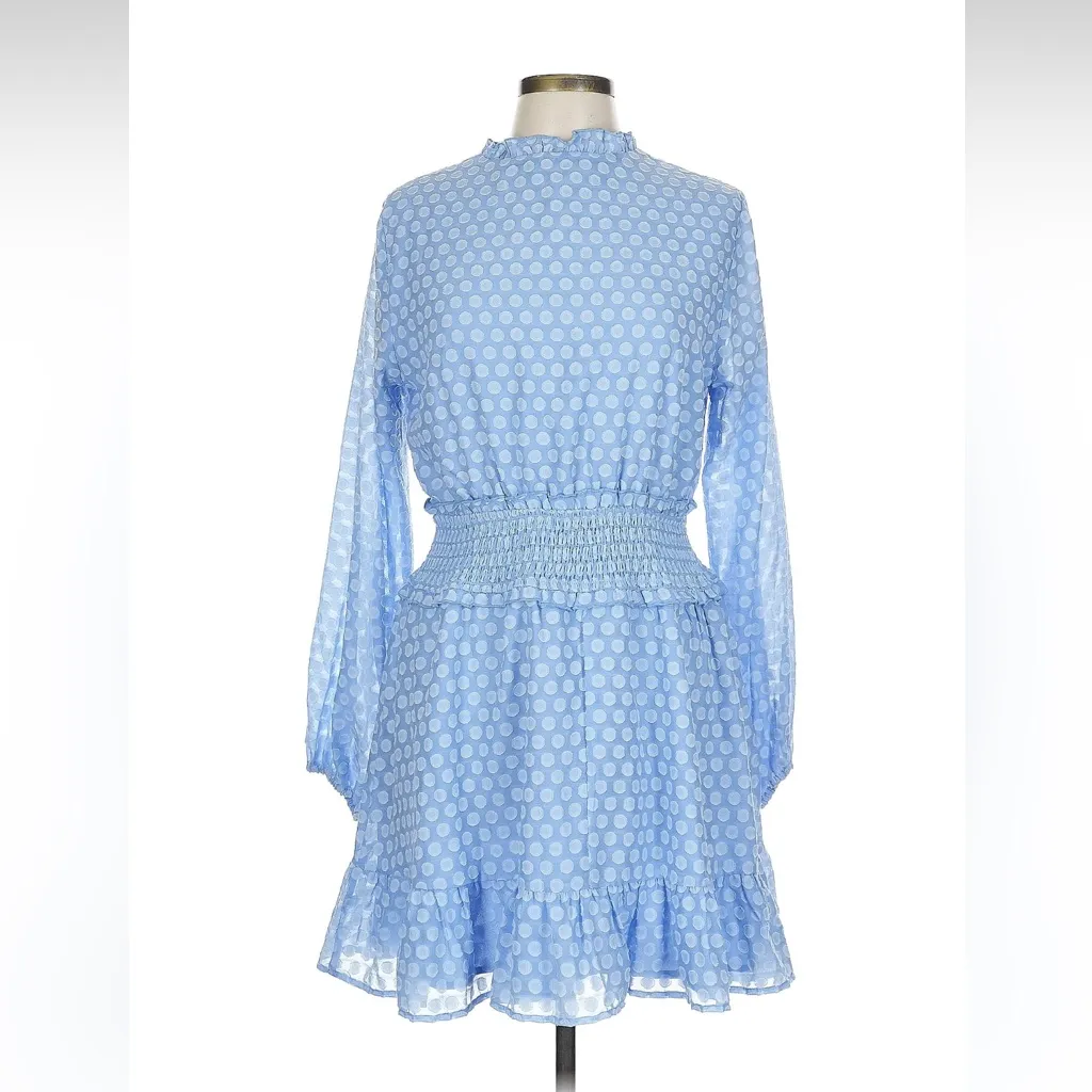 Aqua Light Blue Polka Dot Long Sleeve Dress - Image 2