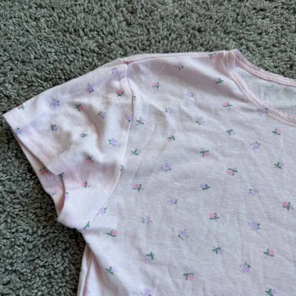 Pink Floral Cropped Baby Tee Size Medium - Image 2