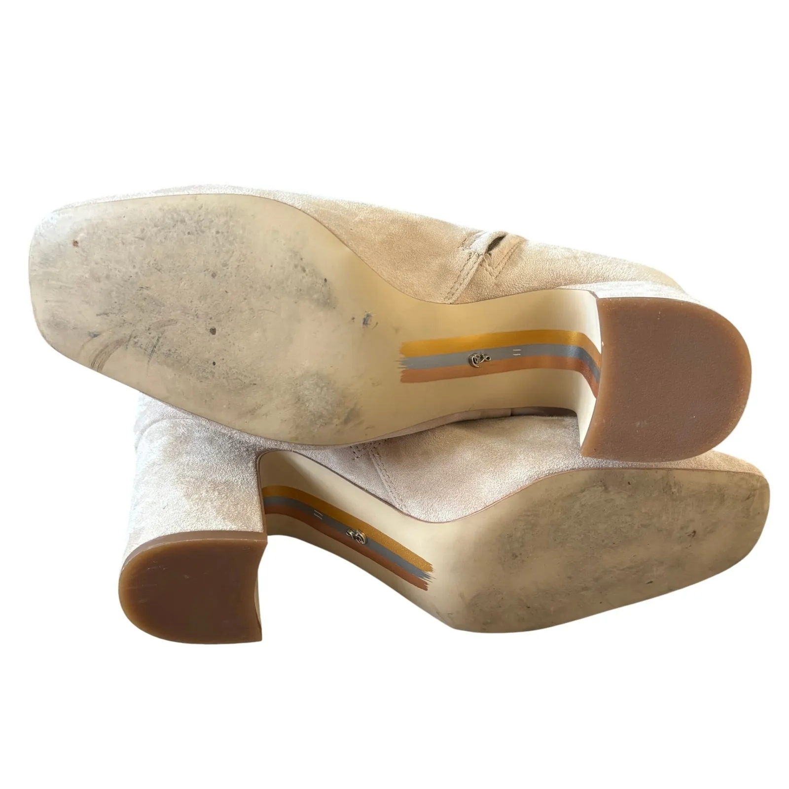 Sam Edelman Fawn Square Toe High Heel Booties Sz 11 Warm Oat‎ Suede Chic - Image 4