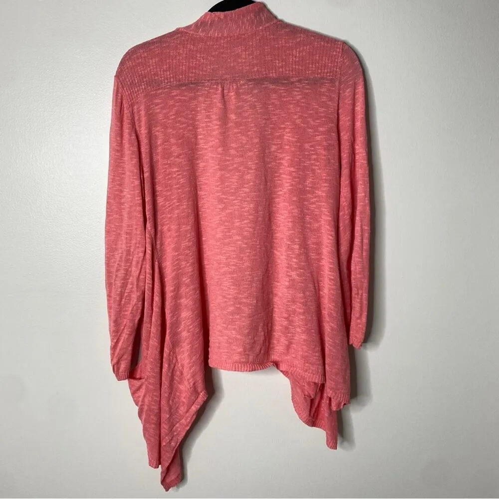 Eileen Fisher Coral Pink Peach Linen Blend Open Cardigan Sweater Small - Image 3