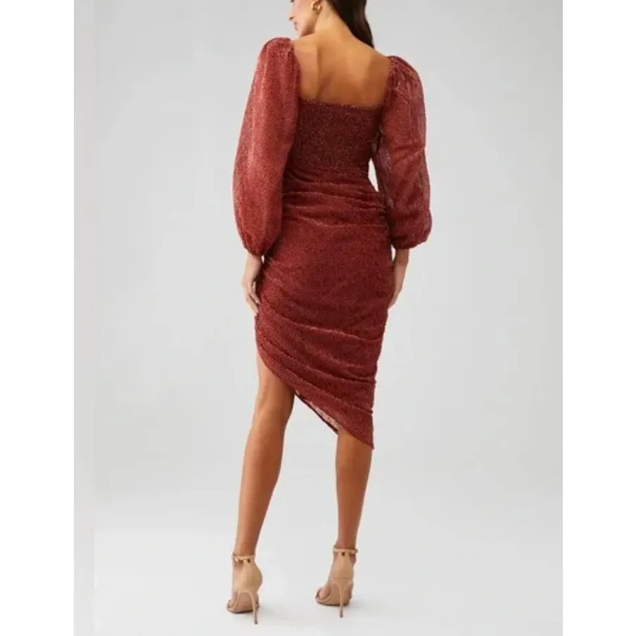 ASTR The Label Athens Ruched Puff Sleeve Burnout Velvet Midi Dress Sz Small NWT - Image 11