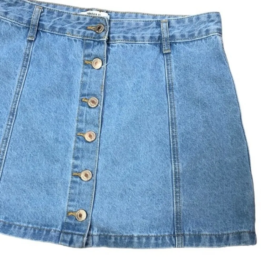 Forever 21 Button Front Medium Wash Denim Mini Skirt - Image 52
