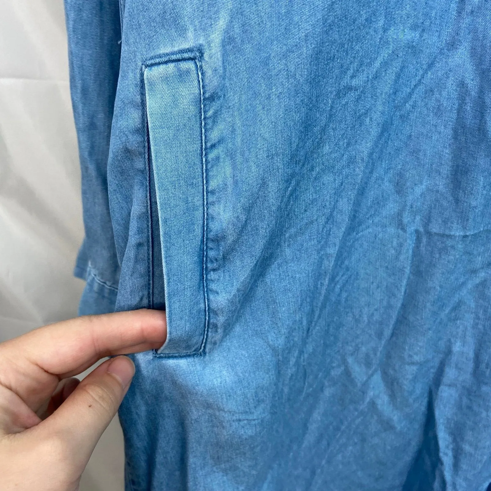 NEW Como‎ Vintage women's light blue denim indigo long sleeve collared dress S - Image 3