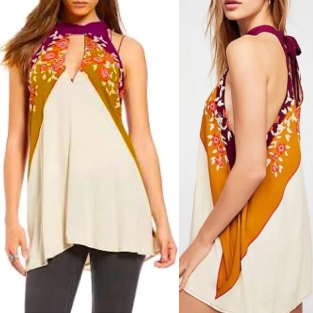 Free People Purple Halter Neck Flare Top Multi Tunic Size XS NWT $98.00 - Image 2