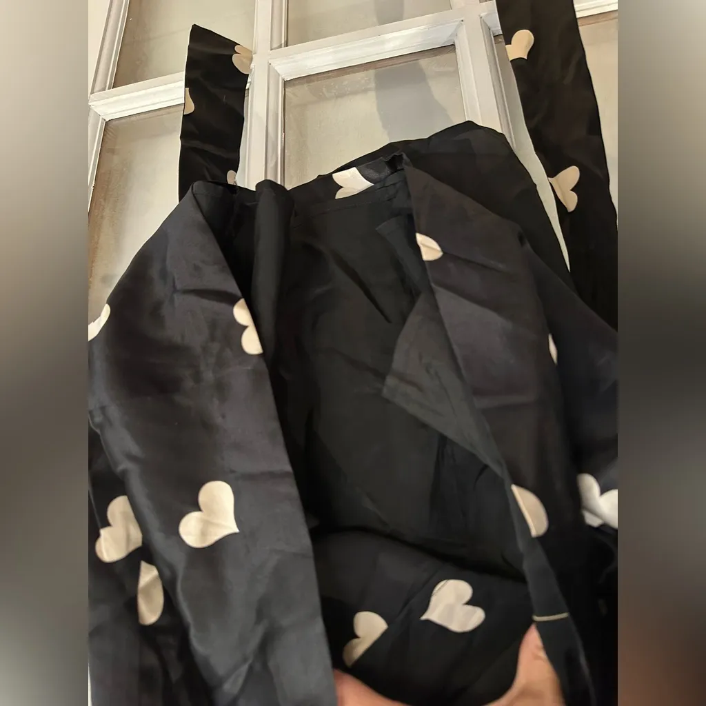 Vintage Betsey Johnson Y2K 100% Silk Black Heart Print Belted Dress Size 2 XS - Image 6