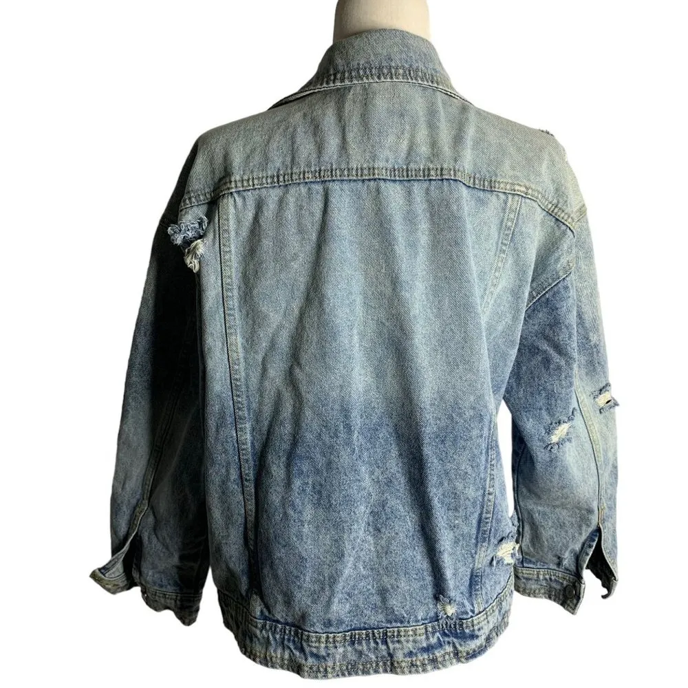 Celebrity Pink Denim Boyfriend Trucker Jacket M Med Wash Distressed Pockets - Image 4