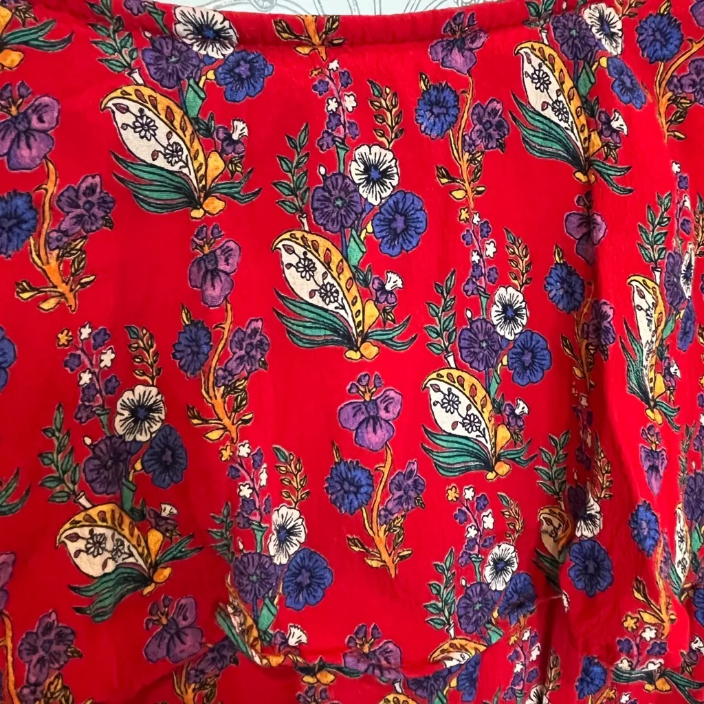 Anthropologie Maeve Red Floral Dress ruffle wrap sz 10 M - Image 5