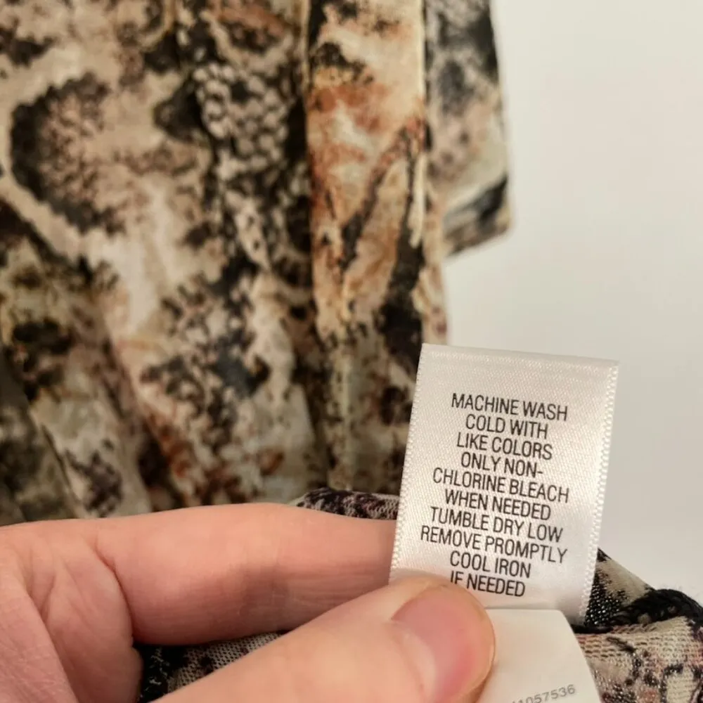 APT. 9 Plus Size Cream Beige Black Brown Snakeskin Snake Belted Tie Mesh Blouse - Image 10