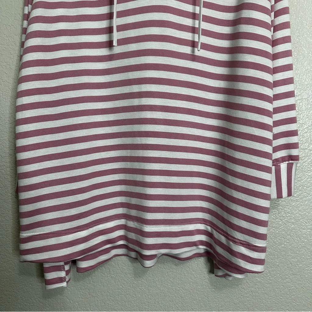 Jane and Delancey Pink and White Striped V-neck Hoodie Tunic Sweatshirt, Size 1X - Image 4
