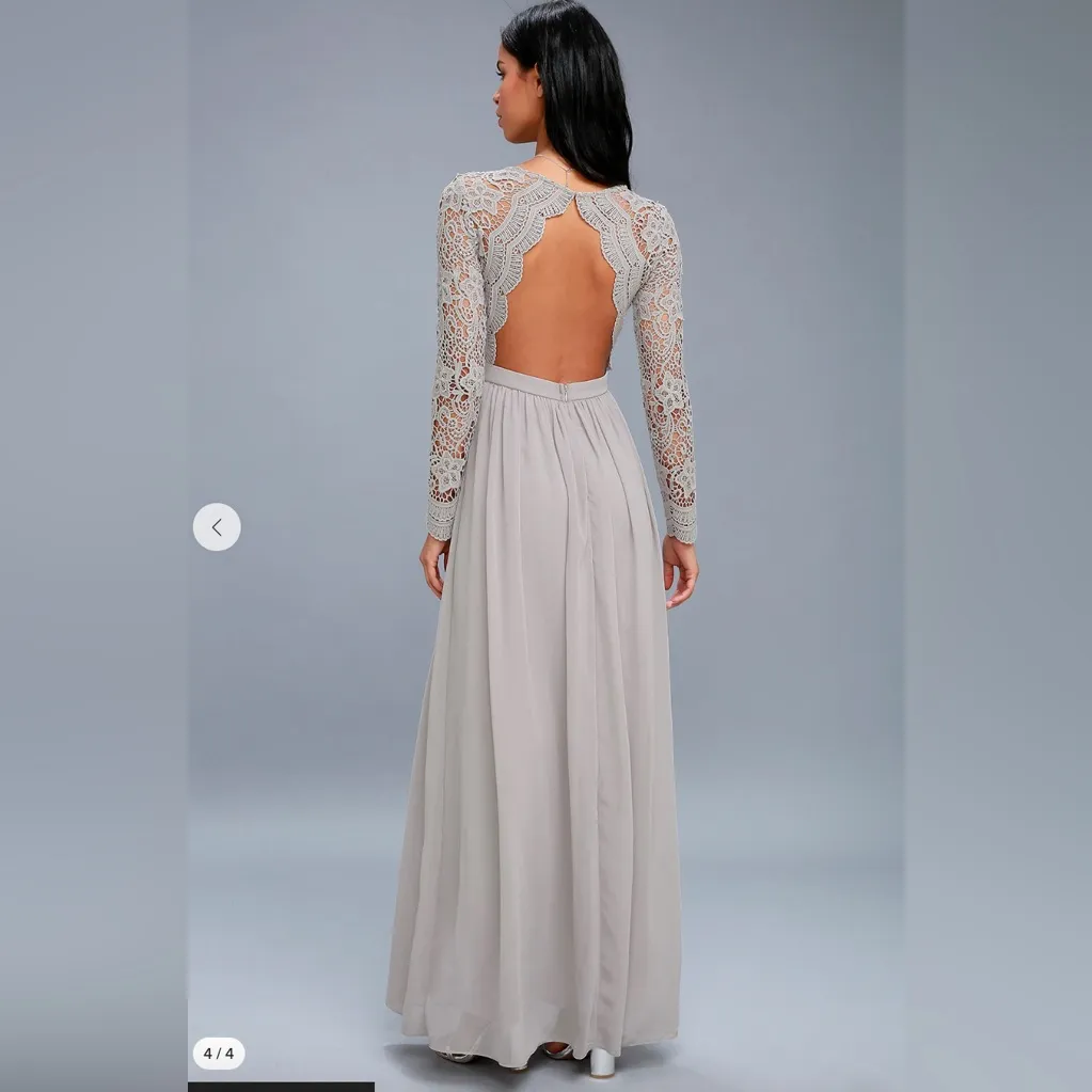 Lulus Awaken My Love Light Grey Long Sleeve Lace Maxi Dress Size Small Gray - Image 4