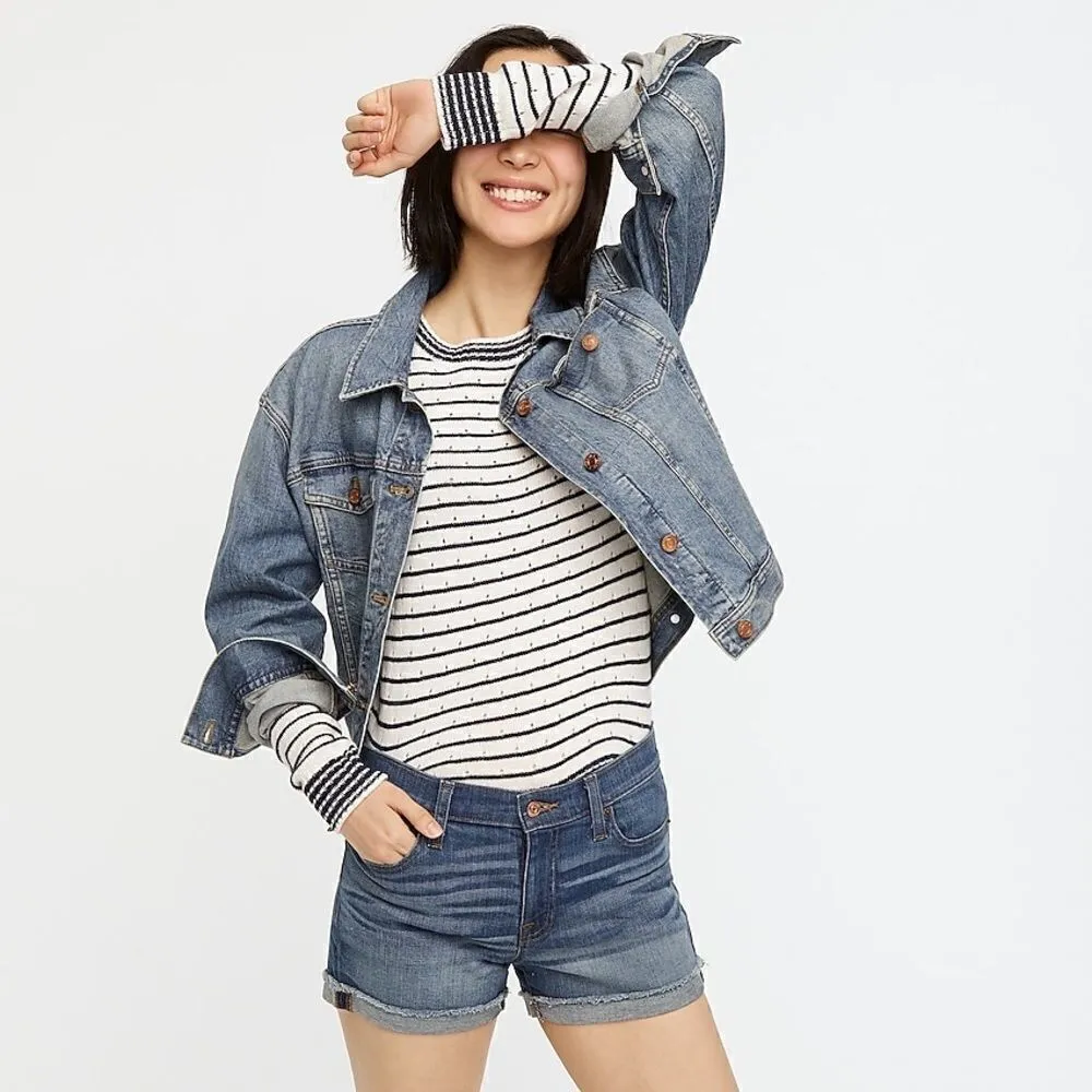 ✨J Crew Factory Stretch Denim Cutoff Cuffed Shorts Blue Size 27 - Image 4