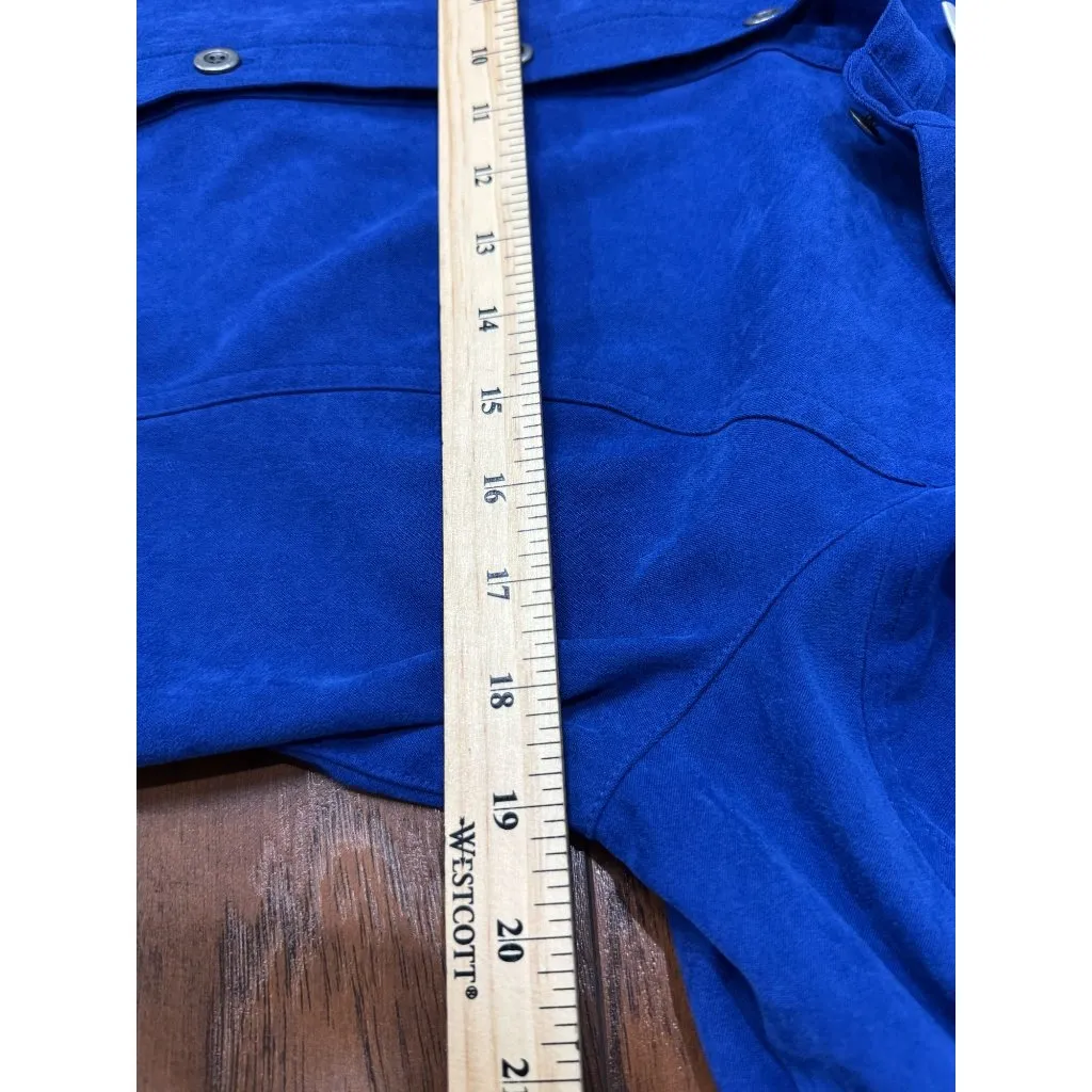 NEW Studio Works Button Up Blazer Jacket Womens 10 Blue Pockets Lined Collared - Image 7