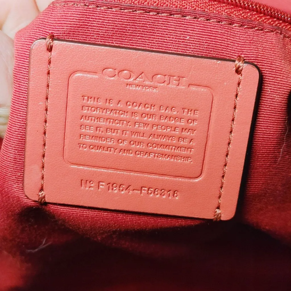 Coach Ava Tote Signature Canvas Brown Red Tote Bag Gold Tone Hardware Zip Dual - Image 3