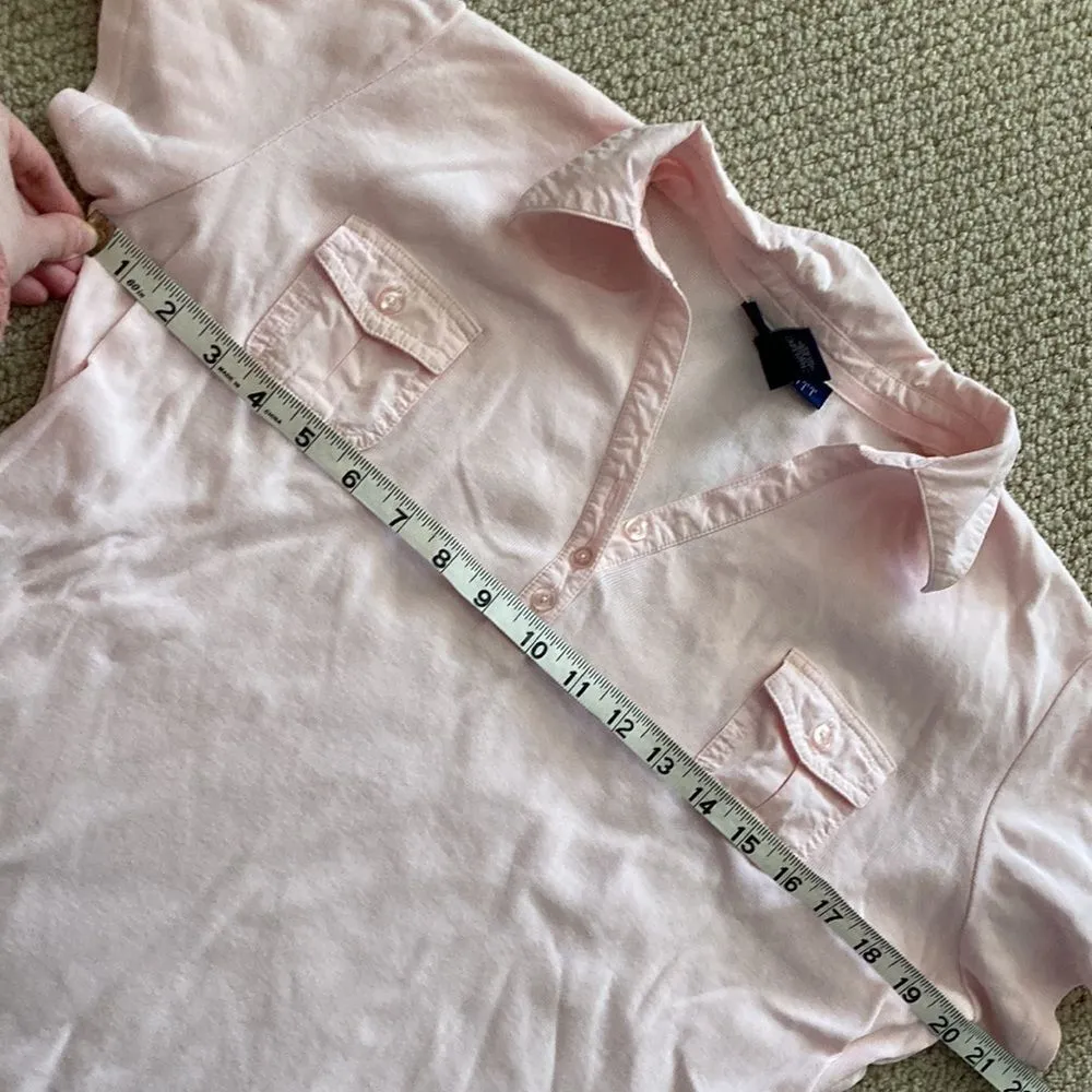Karen Scott Pale Pink Popcollar Polo Shirt Size Medium 100% Cotton Button EUC - Image 4