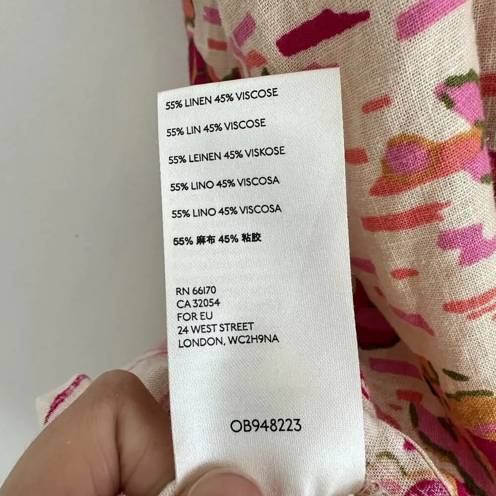 Free People Tunic Small Tulum Floral Boho Linen Blend Flowy Flounce Top Festival - Image 9