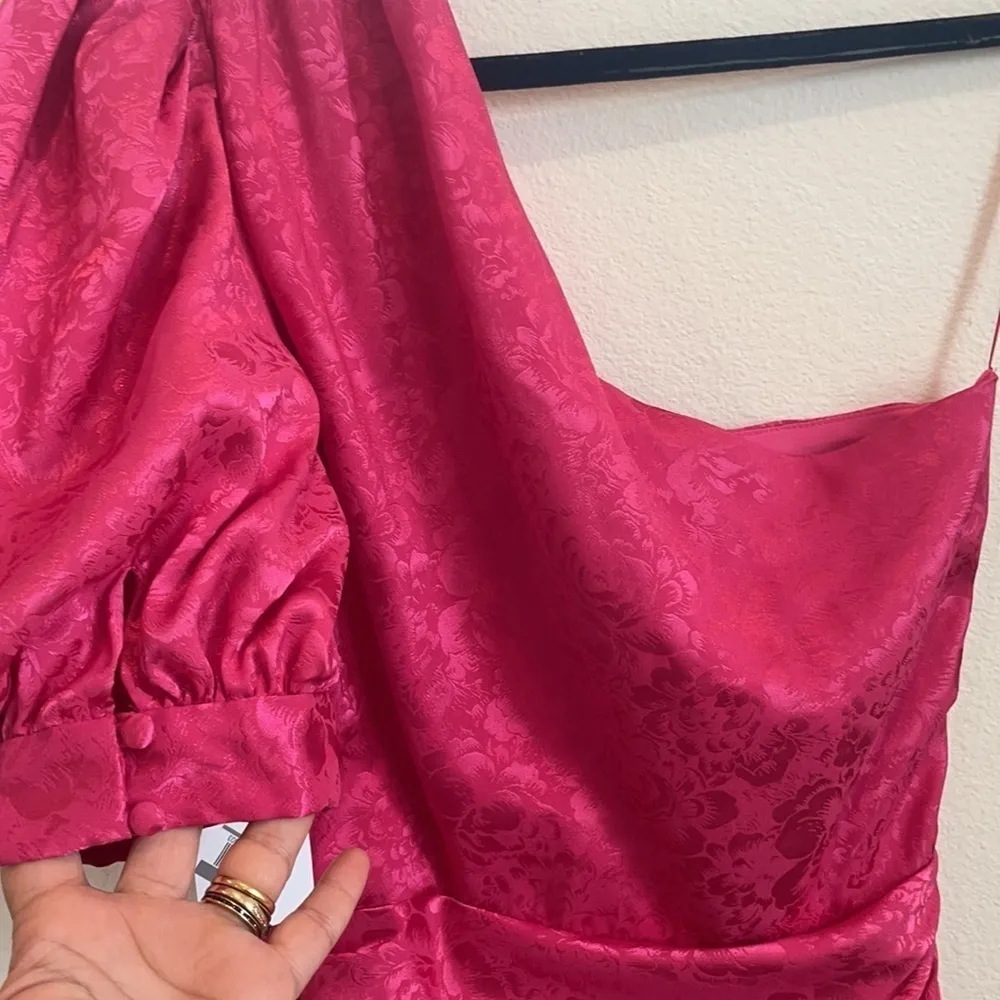 Ronny Kobo pink Nadia Ruched Jacquard floral one shoulder dress M NWT Size M - Image 6