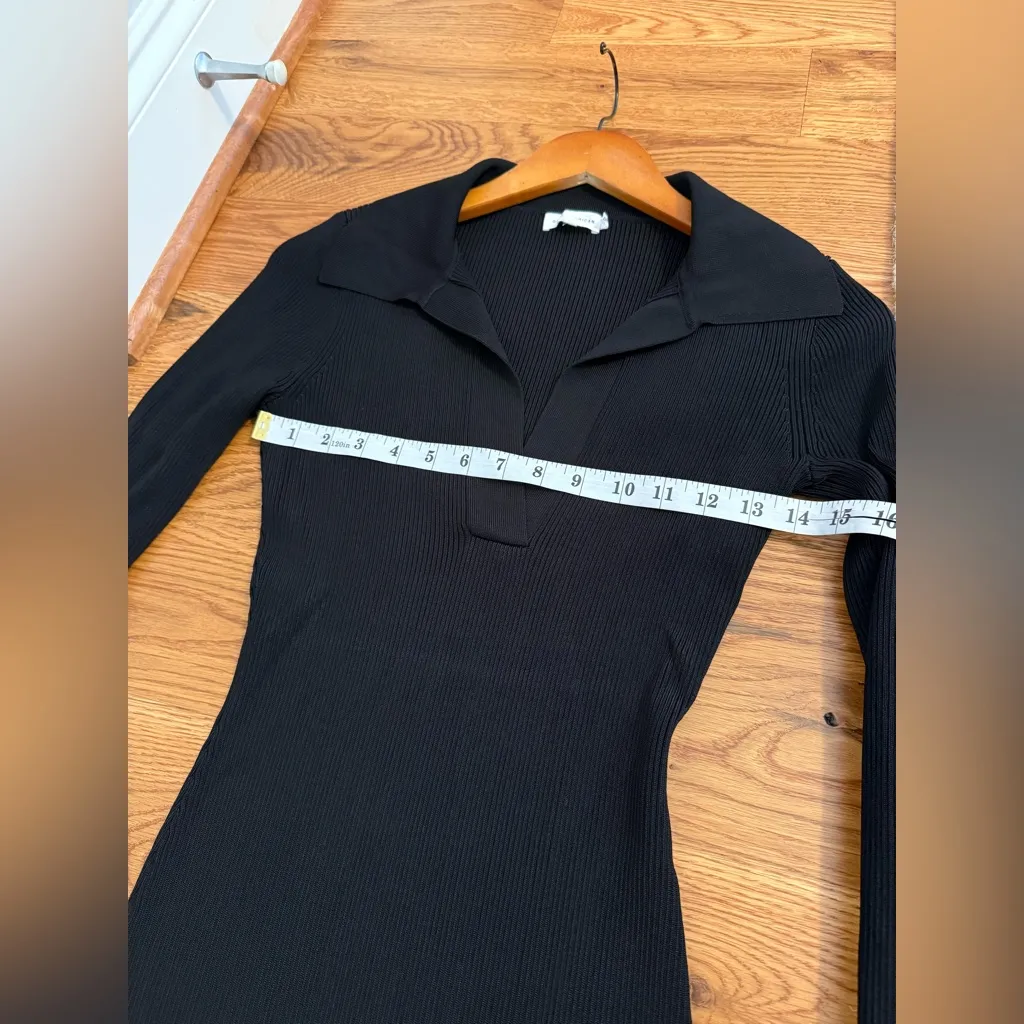 Good American Black Rib Knit Bodycon V-Neck Midi Dress - Image 9