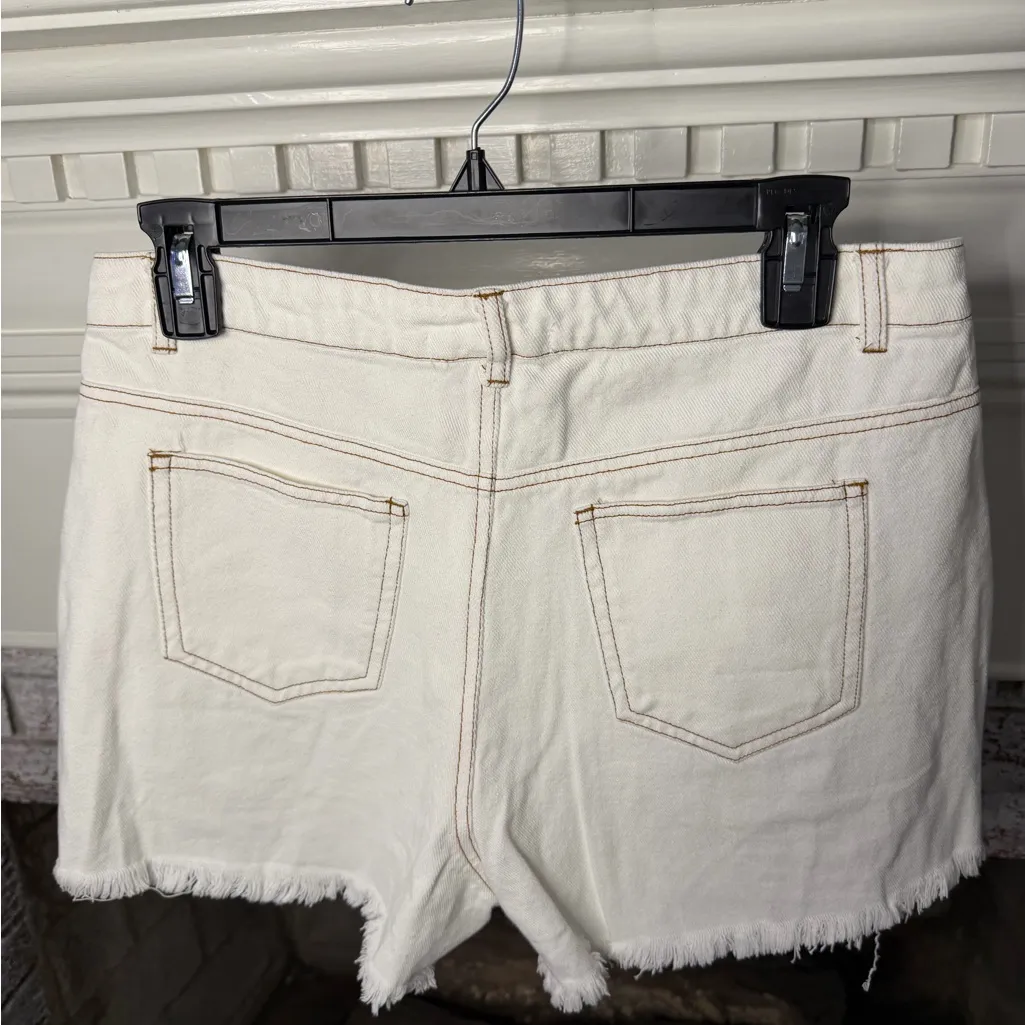 12th Tribe White Distressed Jean Shorts - Image 2