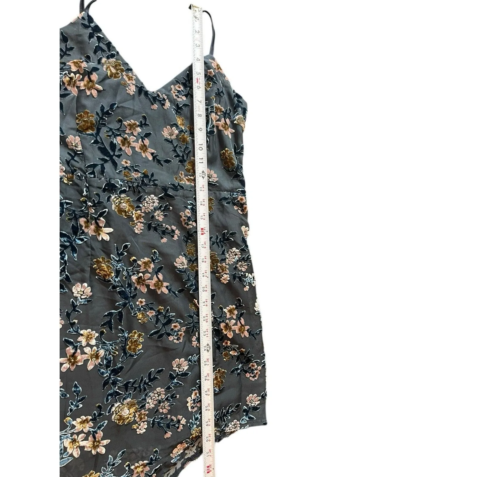 Lulus Teal 90s Inspired Velvet Burnout Sleeveless Asymmetrical Hem Dress M - Image 11