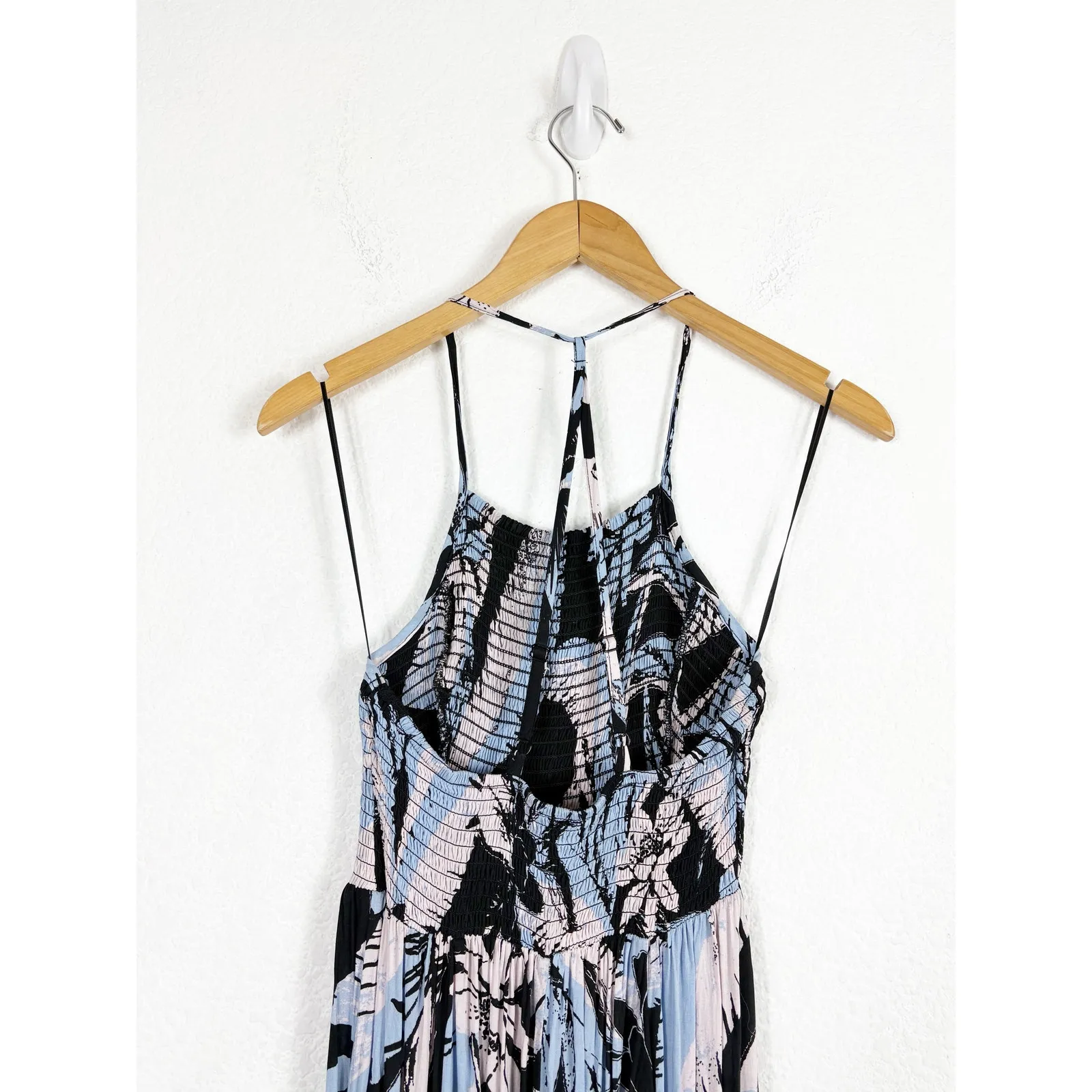 Free People Heat Wave Printed Maxi Slip Dress Large Blue Floral Bohemian - Image 12
