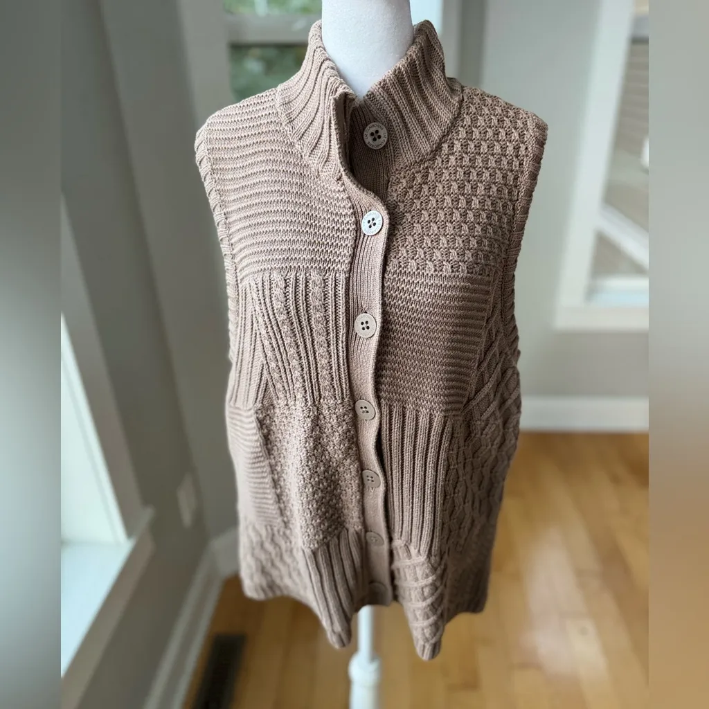 Liz Claiborne Light Brown Cable Knit Mockneck Sleeveless Sweater Vest Sz XL - Image 5