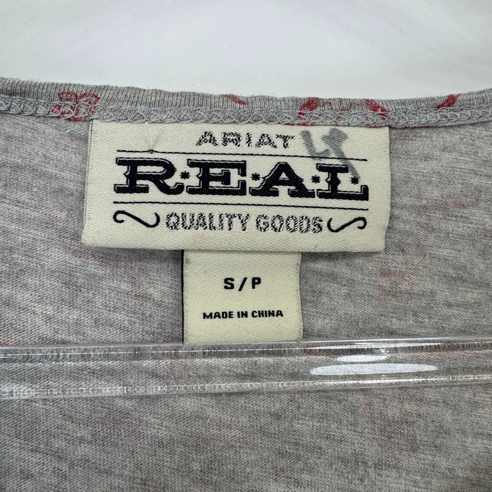 ARIAT Long Sleeve Bull Skull Henley Shirt Womens Small Gray Red Cowgirl - Image 5