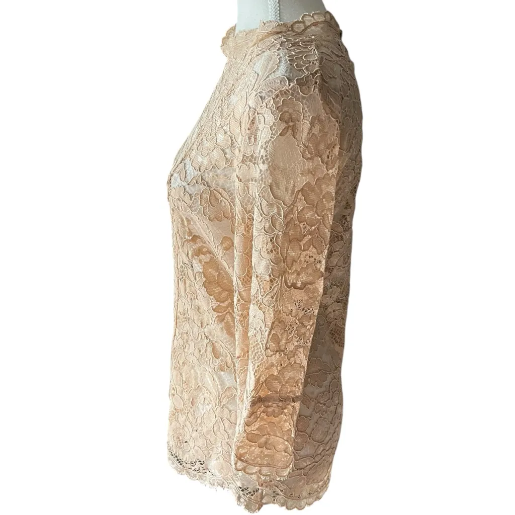Shilla Chic Lace Blouse in Cream Pink Size Small Office Bohemian Business Casual - Image 3