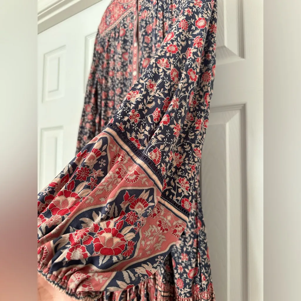 Spell & The Gypsy Jasmine Play Dress Floral Boho Mini Long Sleeve Size Medium Blue - Image 7