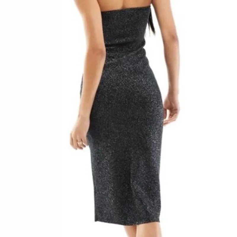 ABERCROMBIE & FITCH | Black Sweetheart Sparkle Strapless Dress | Size Large Tall - Image 4