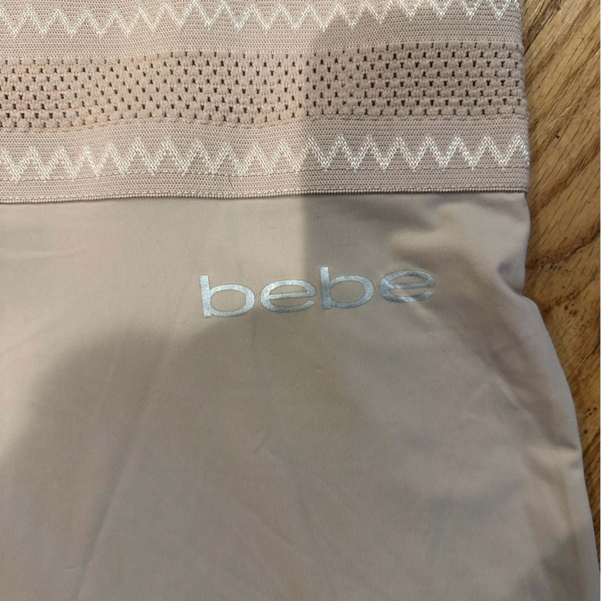 bebe Beige Shapewear Shorts with Patterned Waistband - Image 2