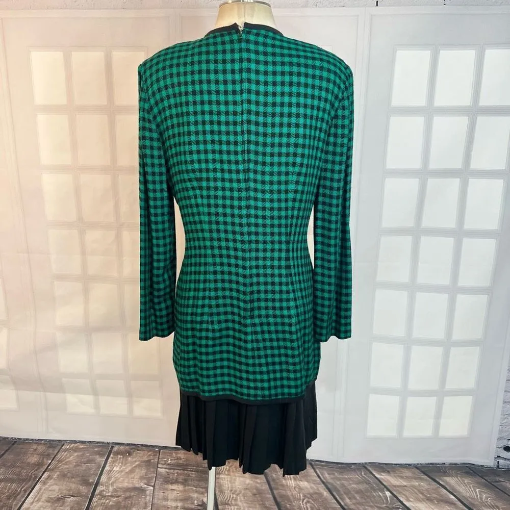 Vintage Jessica Howard green black gingham plaid faux layered long sleeve office - Image 6
