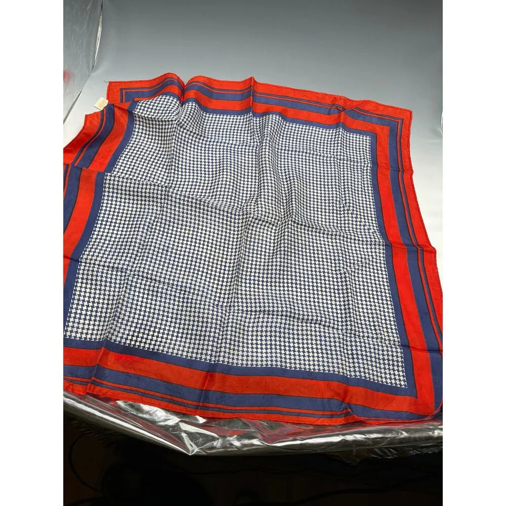 Vintage Glentex Scarf Handkerchief Hankie Houndstooth Blue Red 15542‎ Japan - Image 5