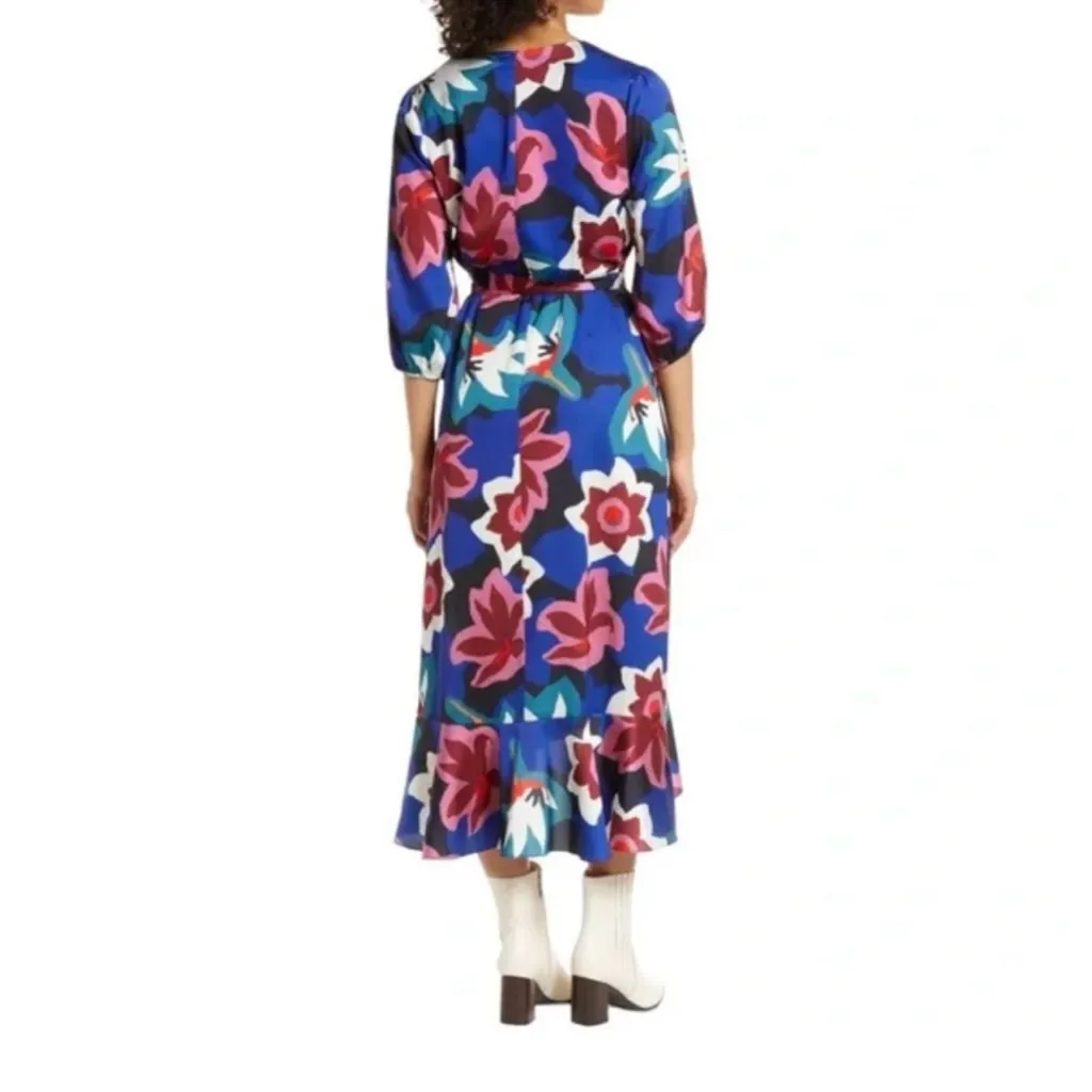 Sam Edelman Matisse Floral Faux Wrap Midi Dress Cobalt Multi 3/4 Sleeve - Image 2