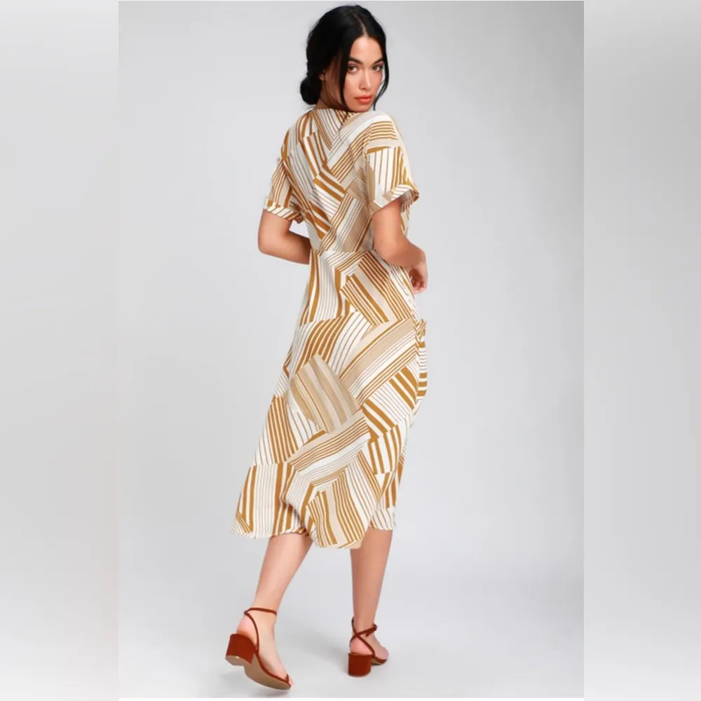 Murni Mustard Yellow Print Button-Up Midi Dress - Image 15